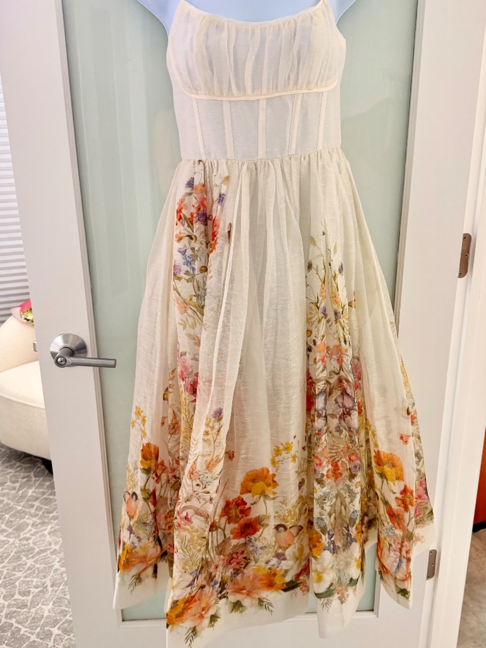 Zimmermann Natura Ivory Wildflower Ruched Midi Dress Size 1, Small - Picture 4 of 16